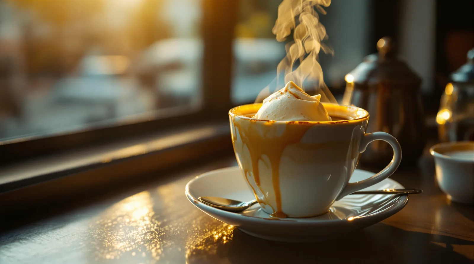 affogato served in a shoreditch cafe, espresso over gelato.