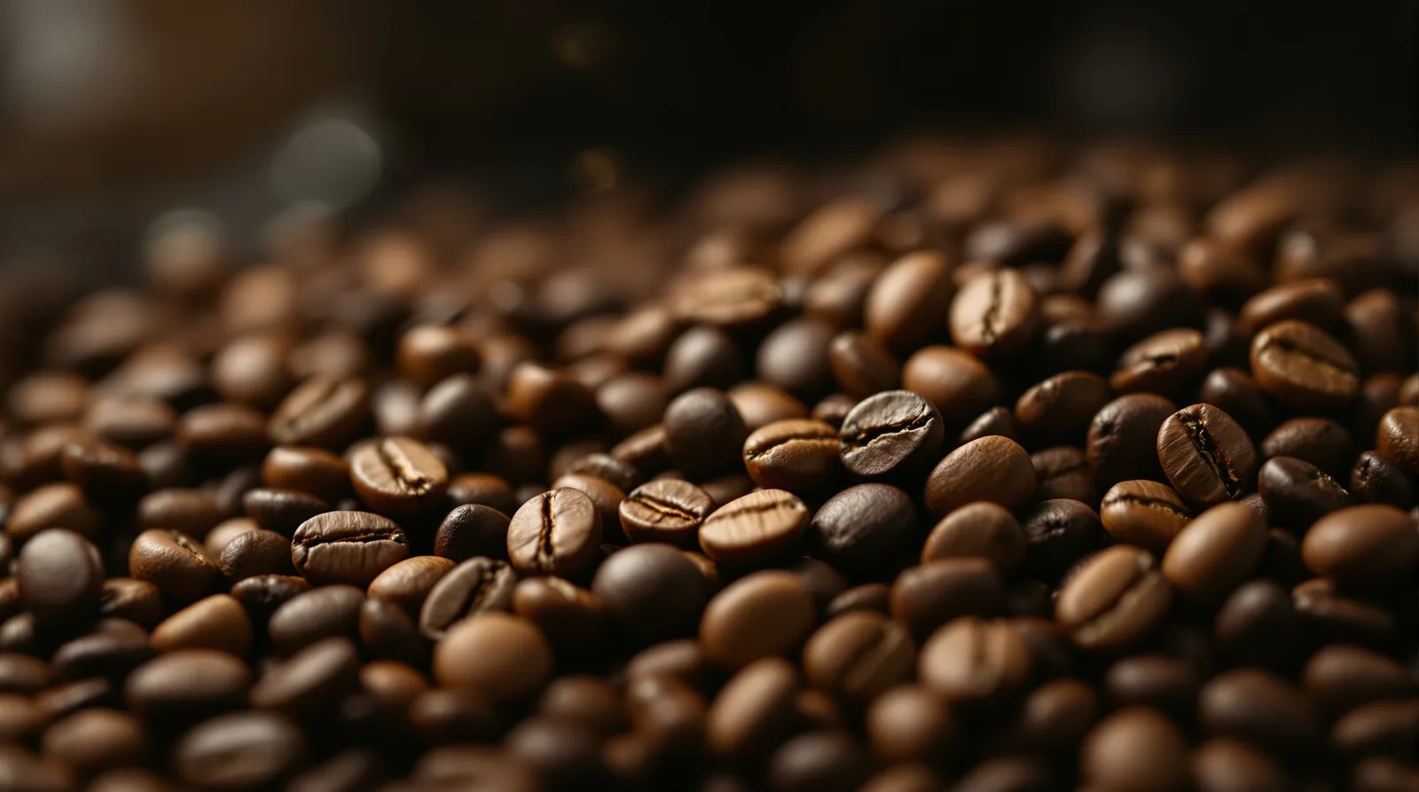 coffee beans at various roast levels from light to dark.