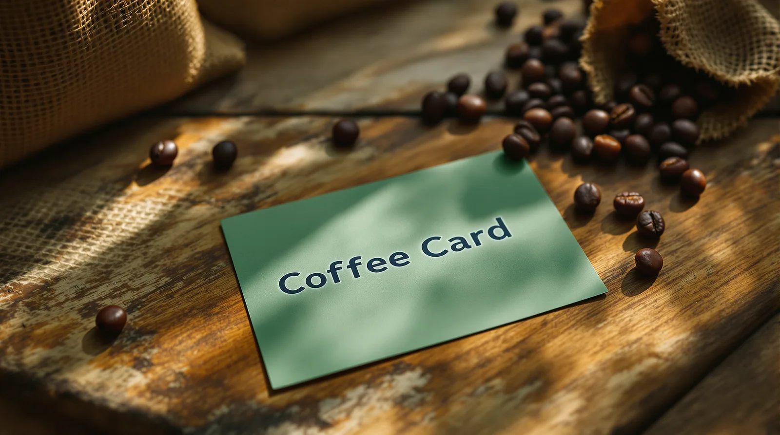 a green coffee lot card on a wooden table next to coffee cherries.
