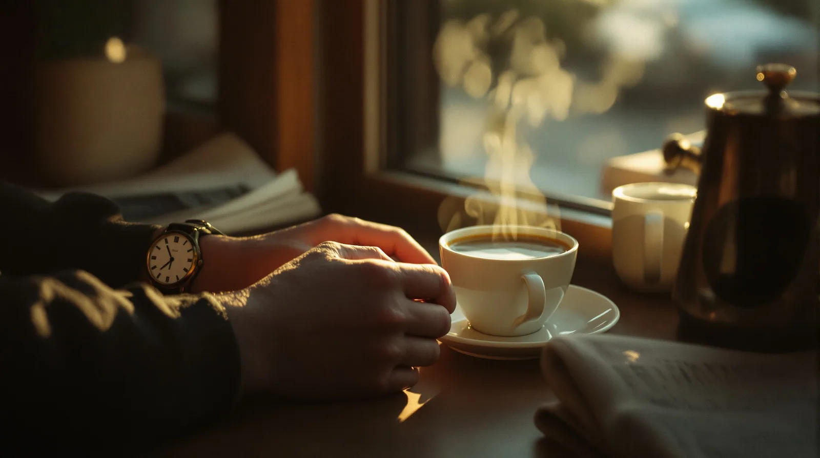 close-up coffee craft moment evoking the best time to drink your first coffee of the day