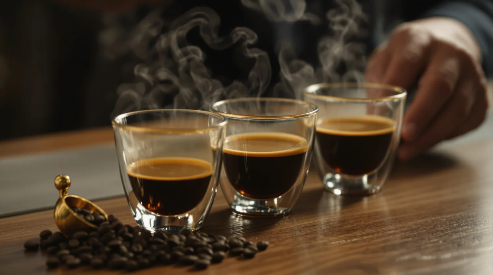 close-up coffee craft moment evoking light roast vs dark roast: caffeine and flavour