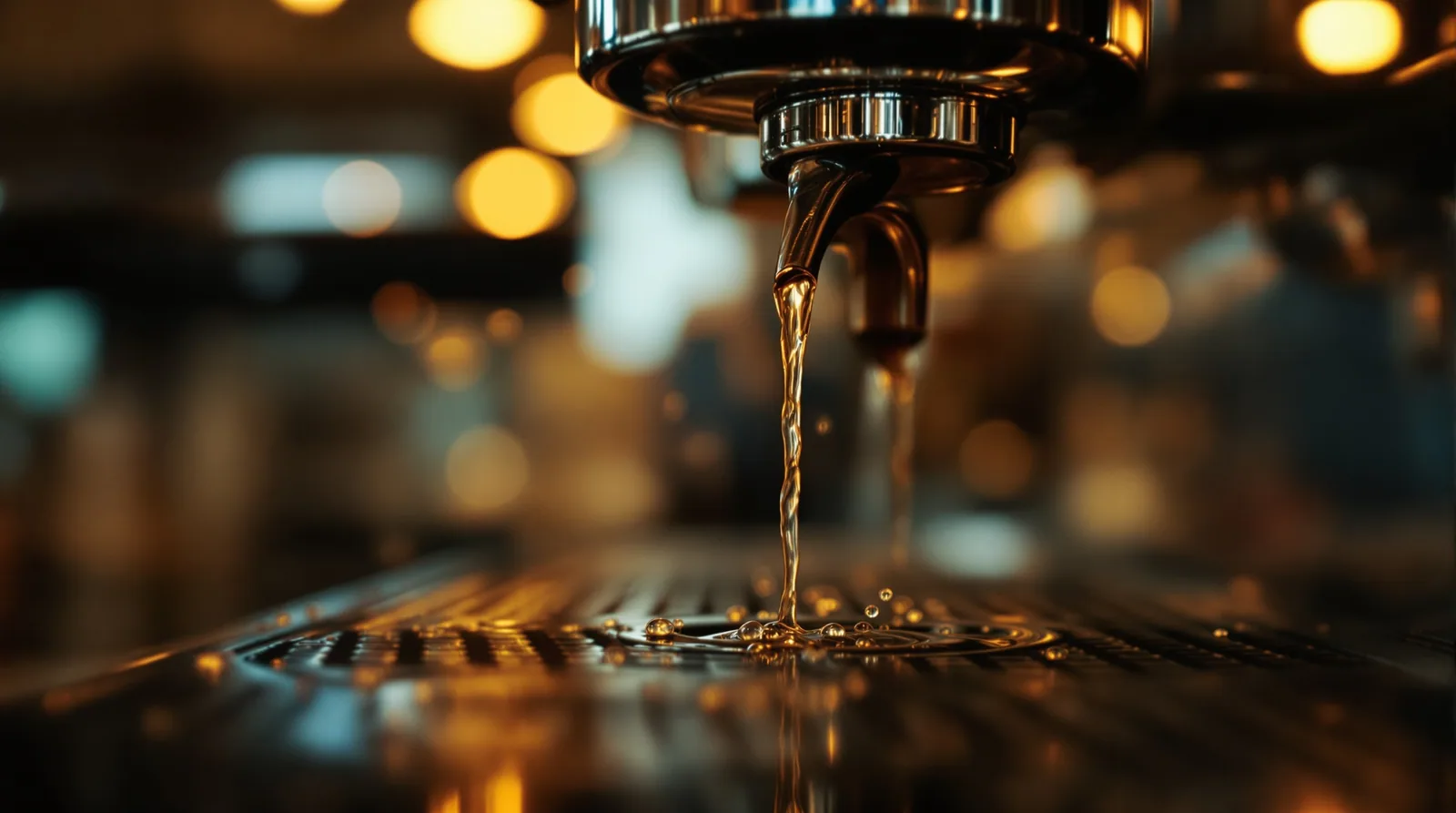 espresso machine portafilter with clear water flowing through.
