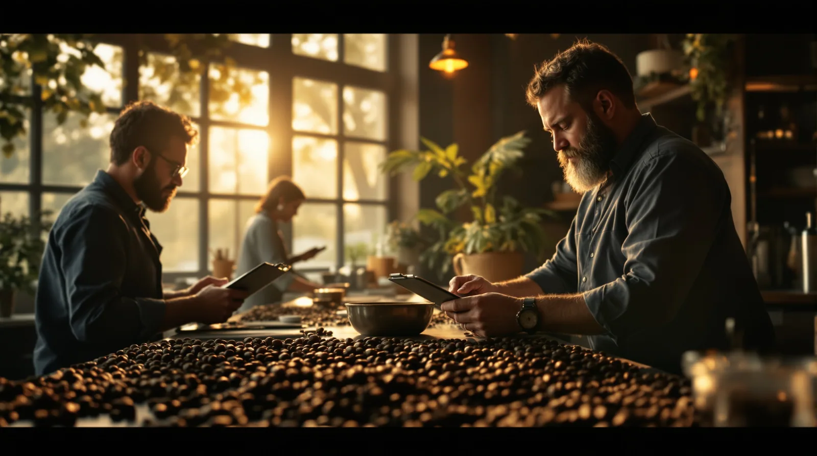 judges evaluating coffee samples at a competition.