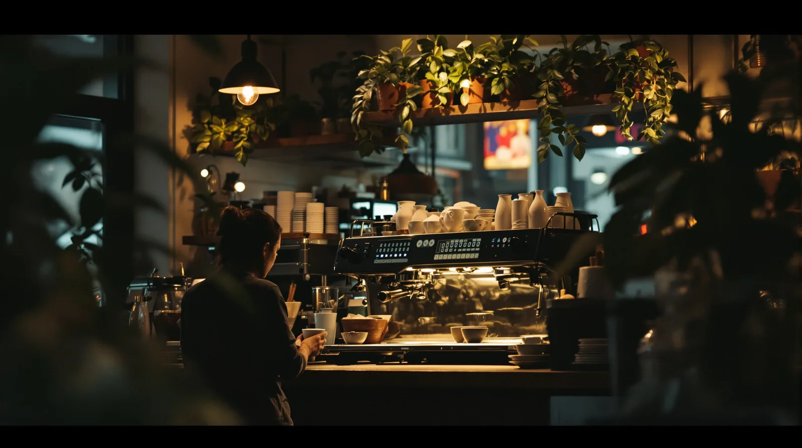 vintage espresso machine in an independent coffee shop.