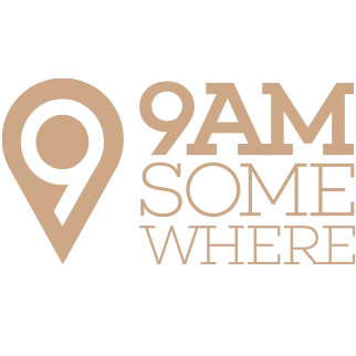 location pin with "9am some where" text in tan beige color., 9 a.m. somewhere coffee, new york city