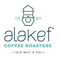 alakef coffee roasters logo with geometric coffee pot design and tagline., alakef coffee roasters inc, duluth
