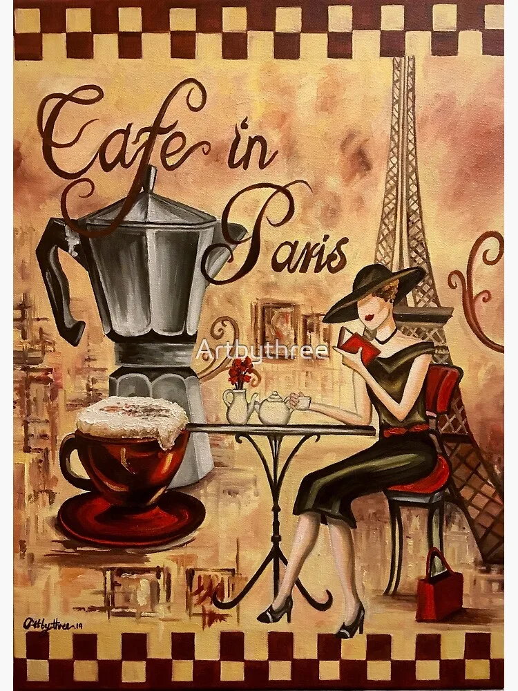 elegant woman at paris café table with coffee cup and eiffel tower backdrop., arty caffé, paris
