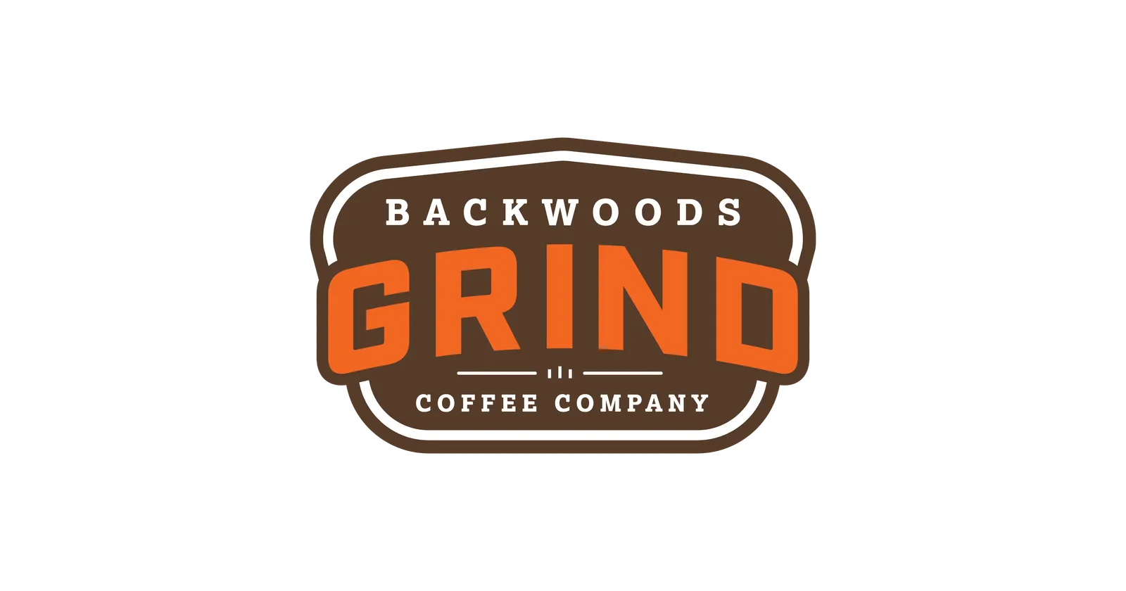 backwoods grind coffee company logo with brown badge and orange text., backwoods grind coffee company, jackson