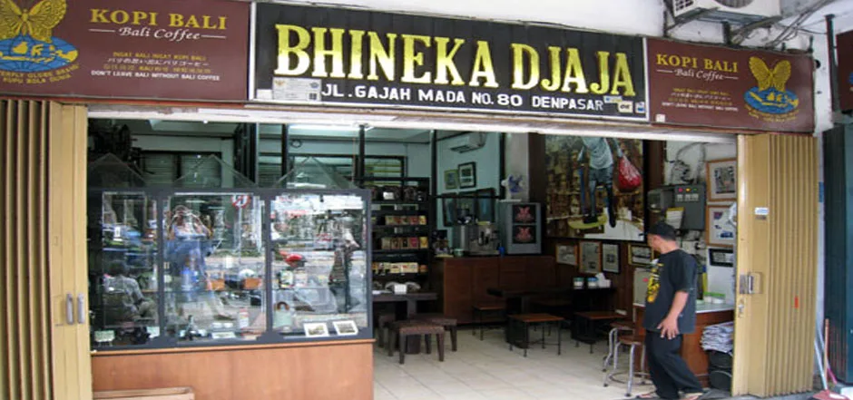 bhineka djaja kopi bali coffee shop storefront on gajah mada street, denpasar., bhineka djaja (kopi bali), denpasar