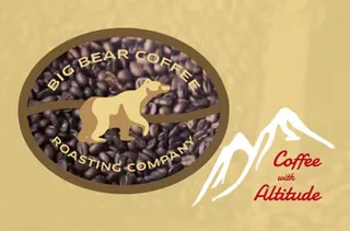 big bear coffee roasting company logo with mountain peaks and "coffee at altitude" text., big bear coffee roasting company, b