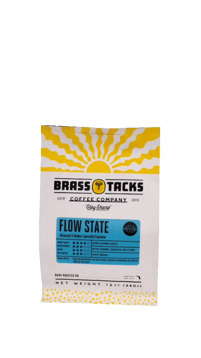 brass tacks coffee company flow state specialty espresso bag, 12oz, hand roasted., brass tacks coffee co., jacksonville