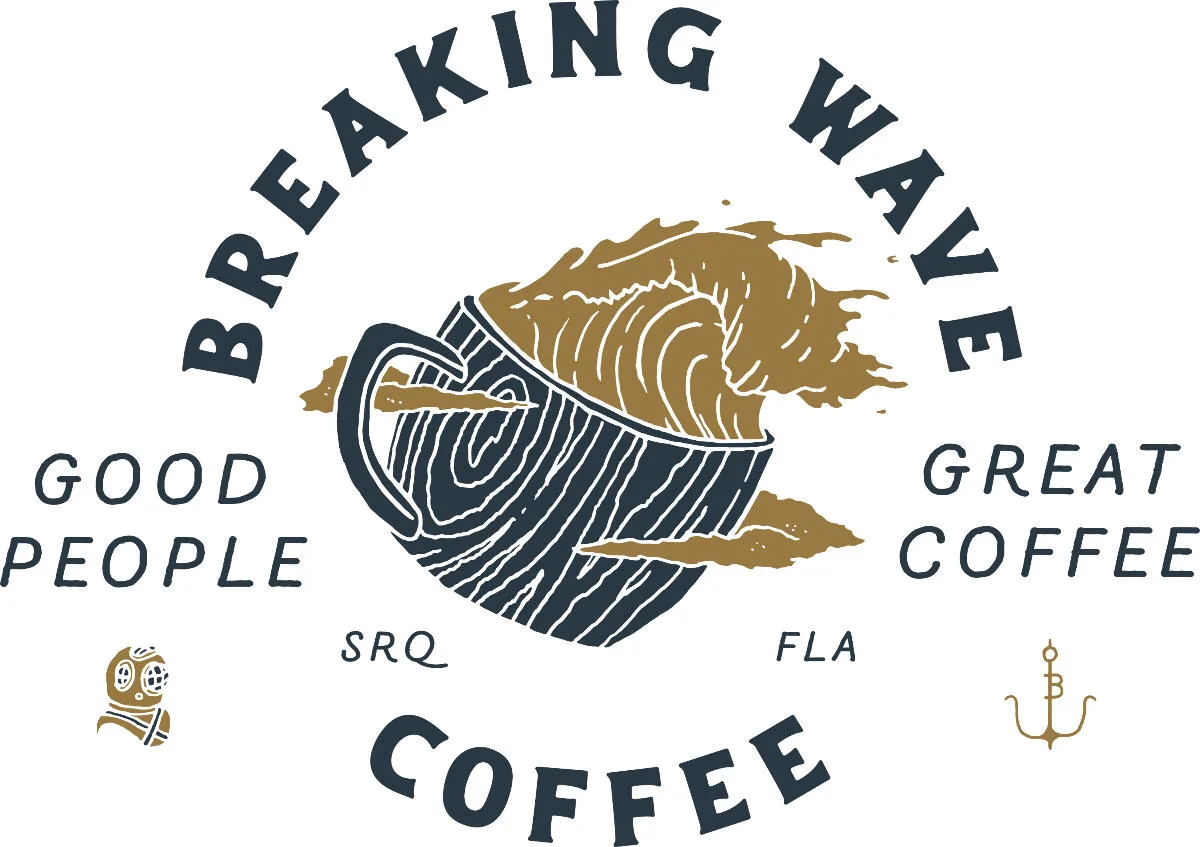 breaking wave coffee logo featuring tree ring design, located in sarasota, florida., breaking wave coffee, sarasota