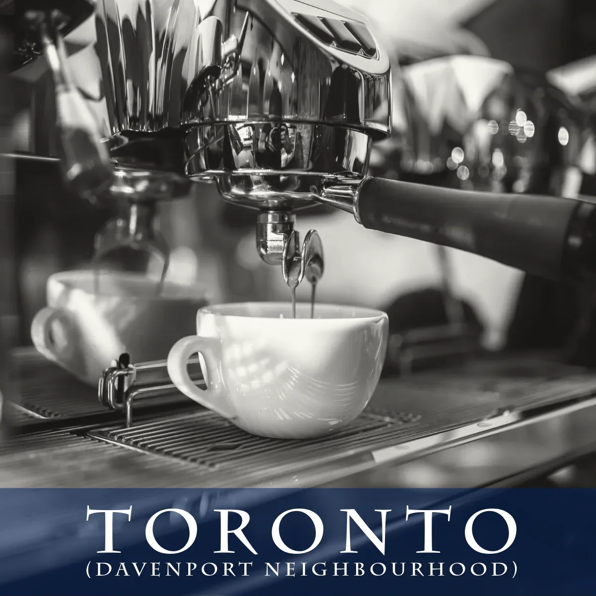 espresso machine dispensing coffee into white cup on metal grate., canadian barista institute - toronto lab (davenport neighb