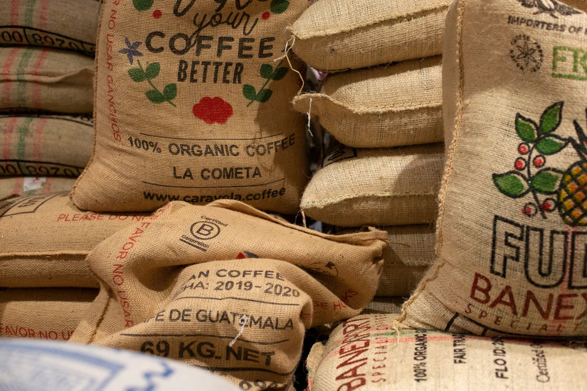 used coffee sacks coffee by dear green coffee roasters