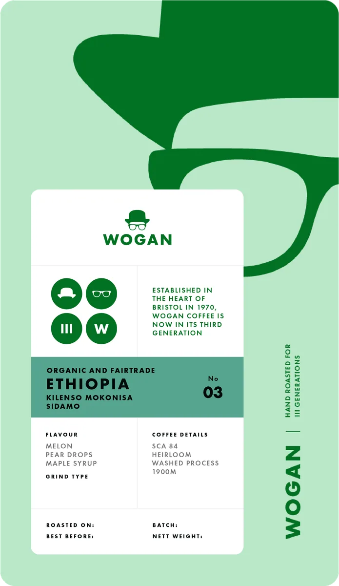 organic fairtrade ethiopia, kilenso mokonsia, sidamo coffee by wogan coffee roastery shop & brew bar
