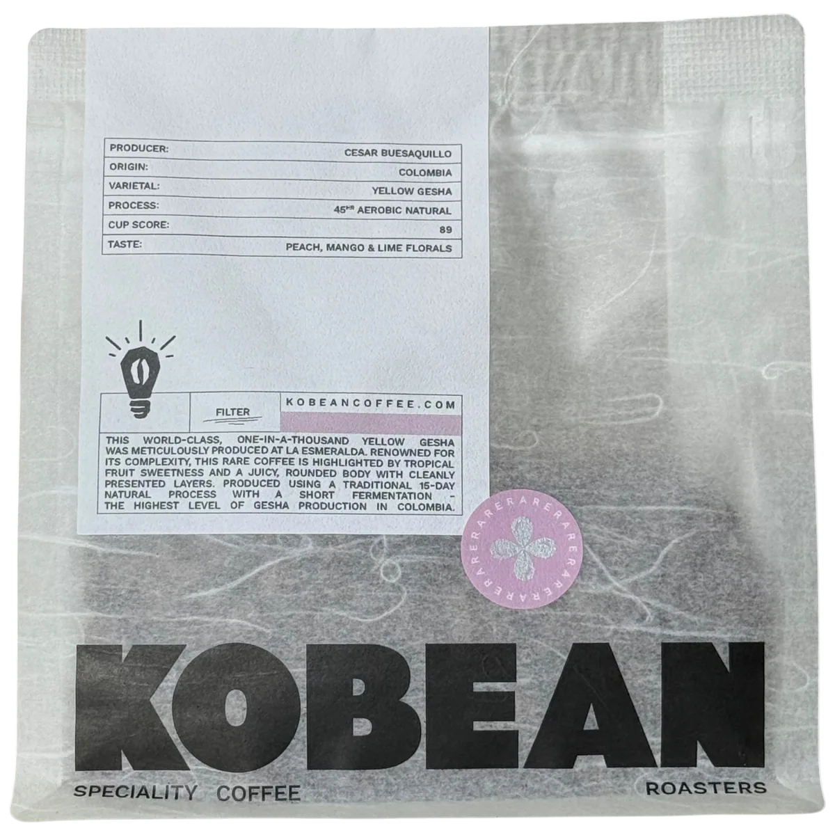 cesar buesaquillo - (45hr aerobic natural, yellow gesha) sca: 89 coffee by kobean coffee roasters