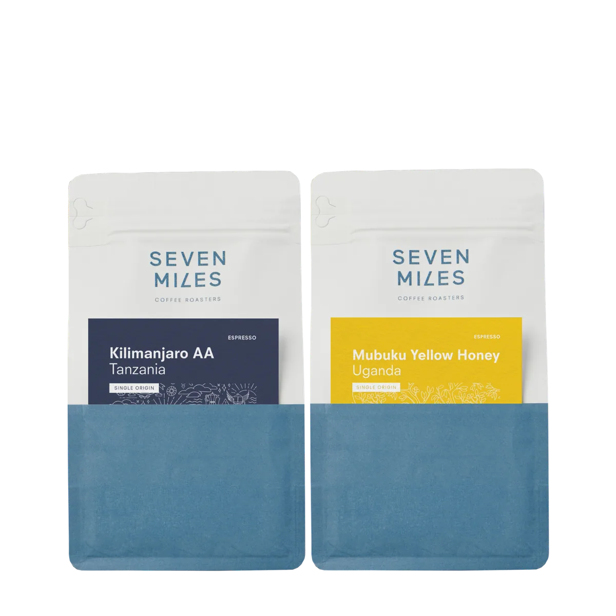 single origin duo pack coffee by seven miles coffee roasters (office & roastery)