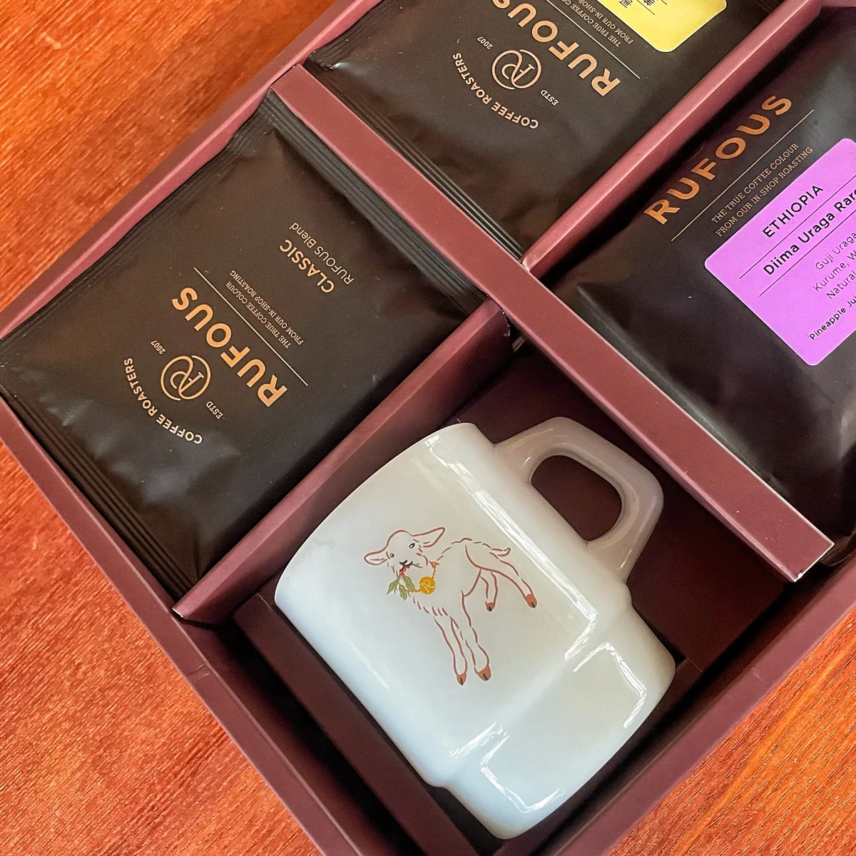 rufous logo <br>奶玻璃杯1個 <br>小羊圖案<br>手工烤花工藝<br> 藝術家irene手繪<br>白色紙盒包裝 - ethiopia coffee by rufous coffee roasters 2