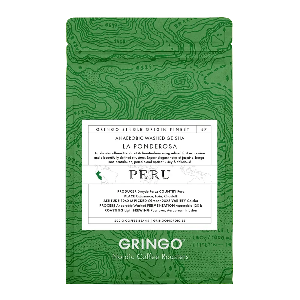 peru la ponderosa anaerobic washed geisha coffee by gringo nordic coffee roasters