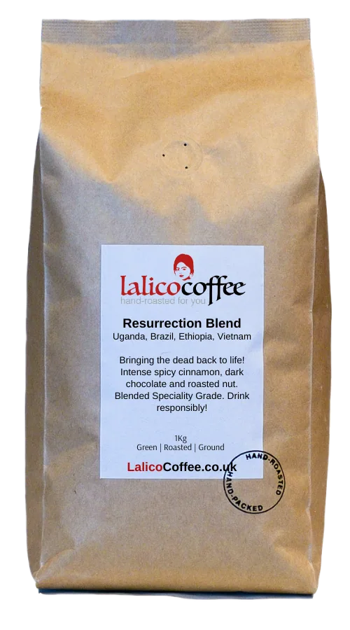 resurrection espresso blend coffee - ethiopia + uganda + brazil + vietnam coffee by lalico coffee