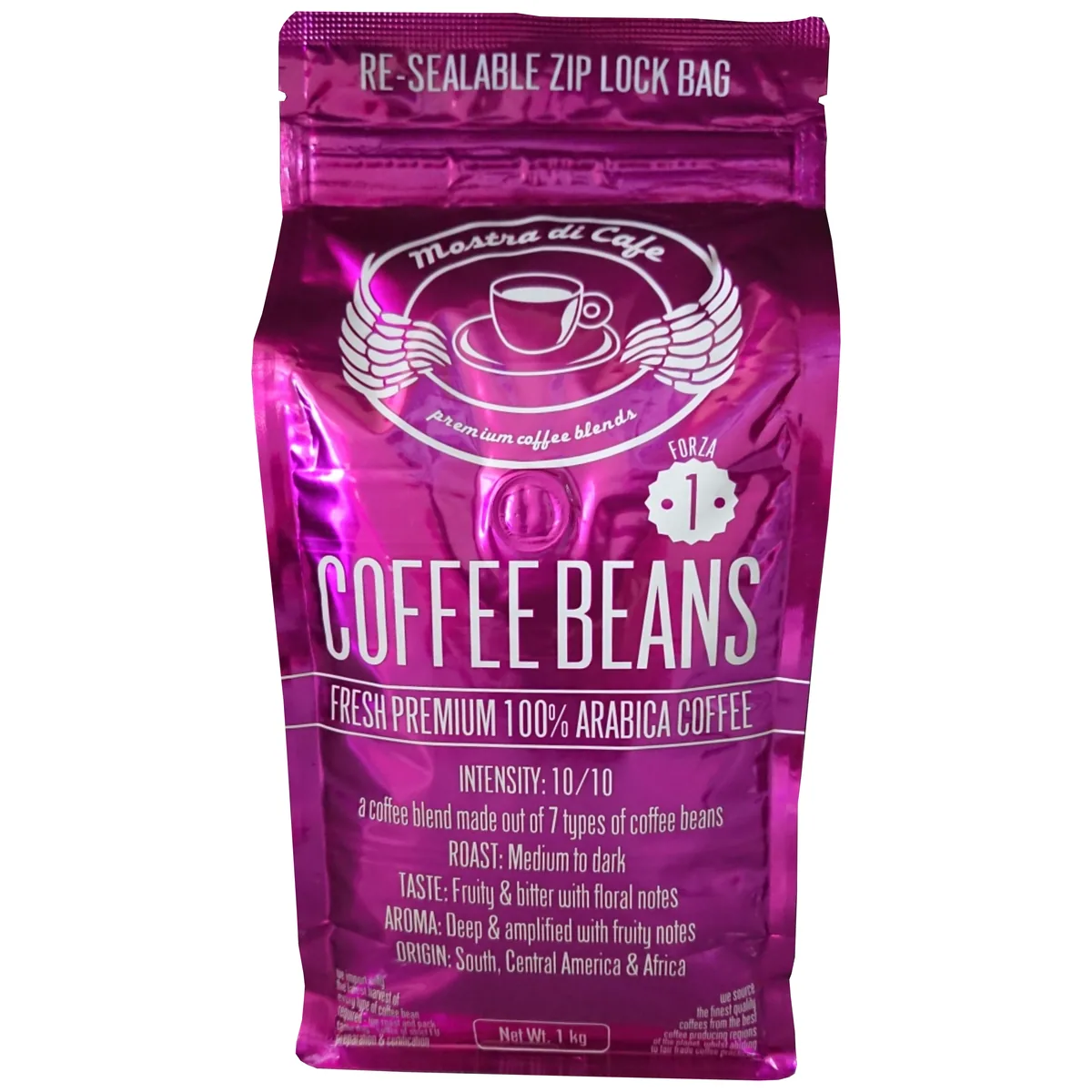 forza #1 beans – 1kg - ethiopia + tanzania + uganda + colombia + guatemala + honduras coffee by mostra di cafe - coffee roastery