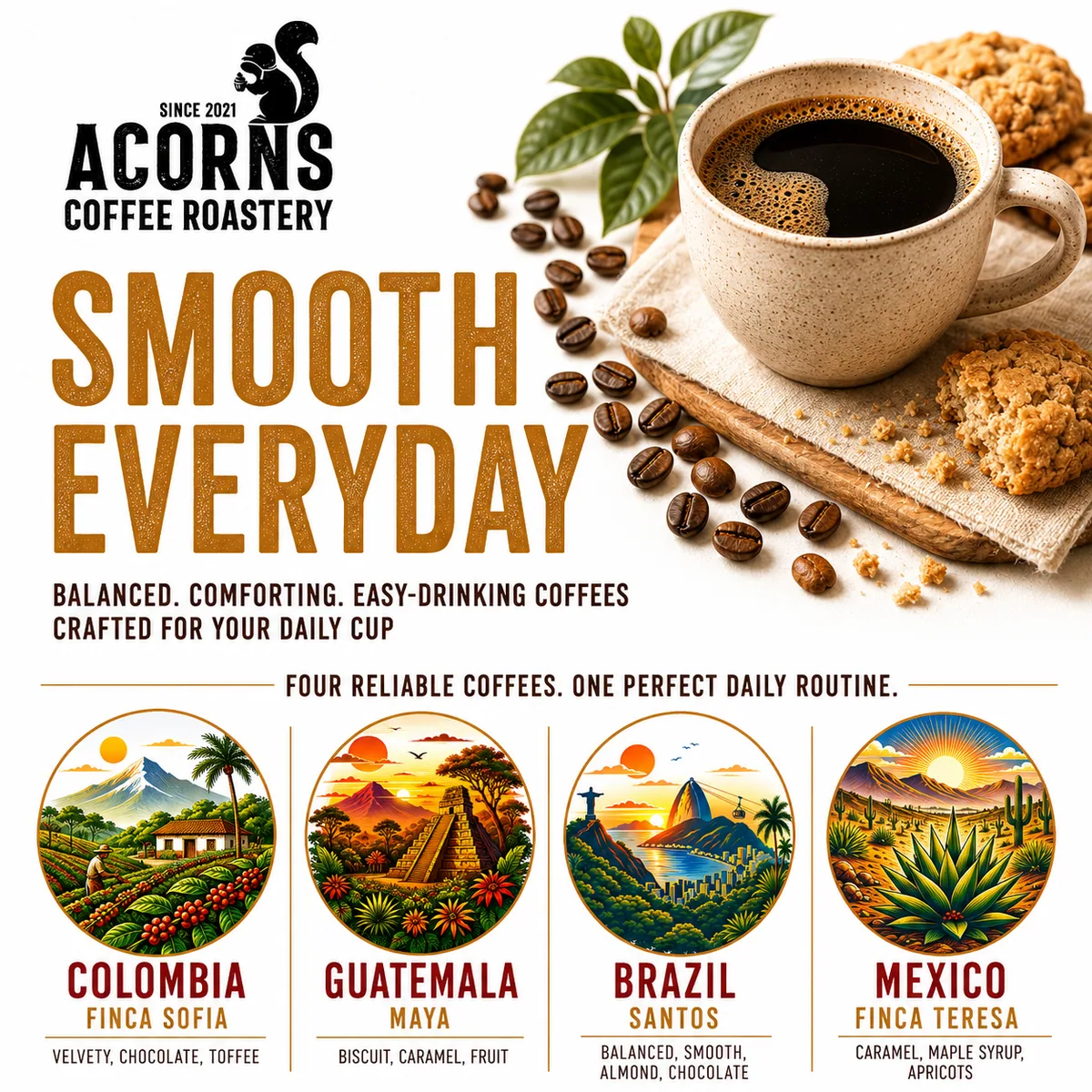 smooth everyday coffee by acorns coffee and cake