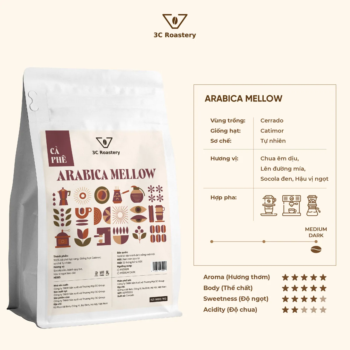 cà phê arabica mellow – sơ chế natural - brazil coffee by 3c roastery