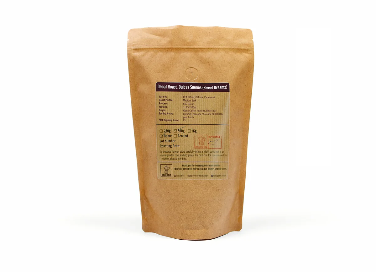 decaf: dulces suenos (sweet dreams) roast coffee by eclectic coffee roasters ltd