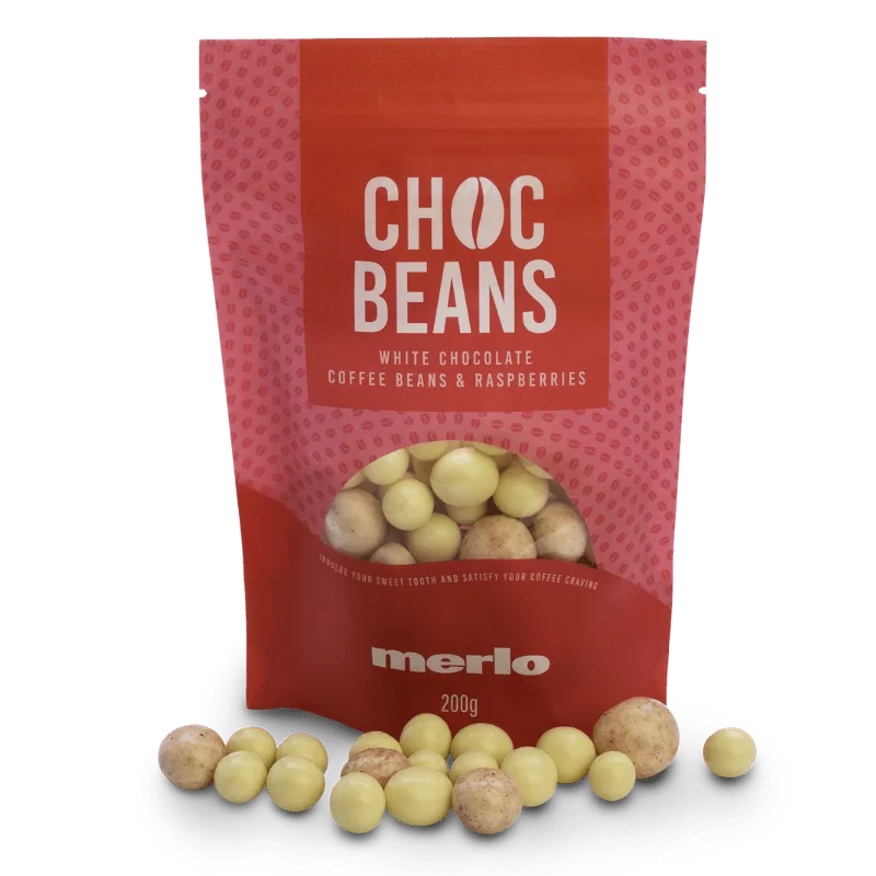 white chocolate coffee beans & raspberries coffee by merlo coffee cafe | eagle farm