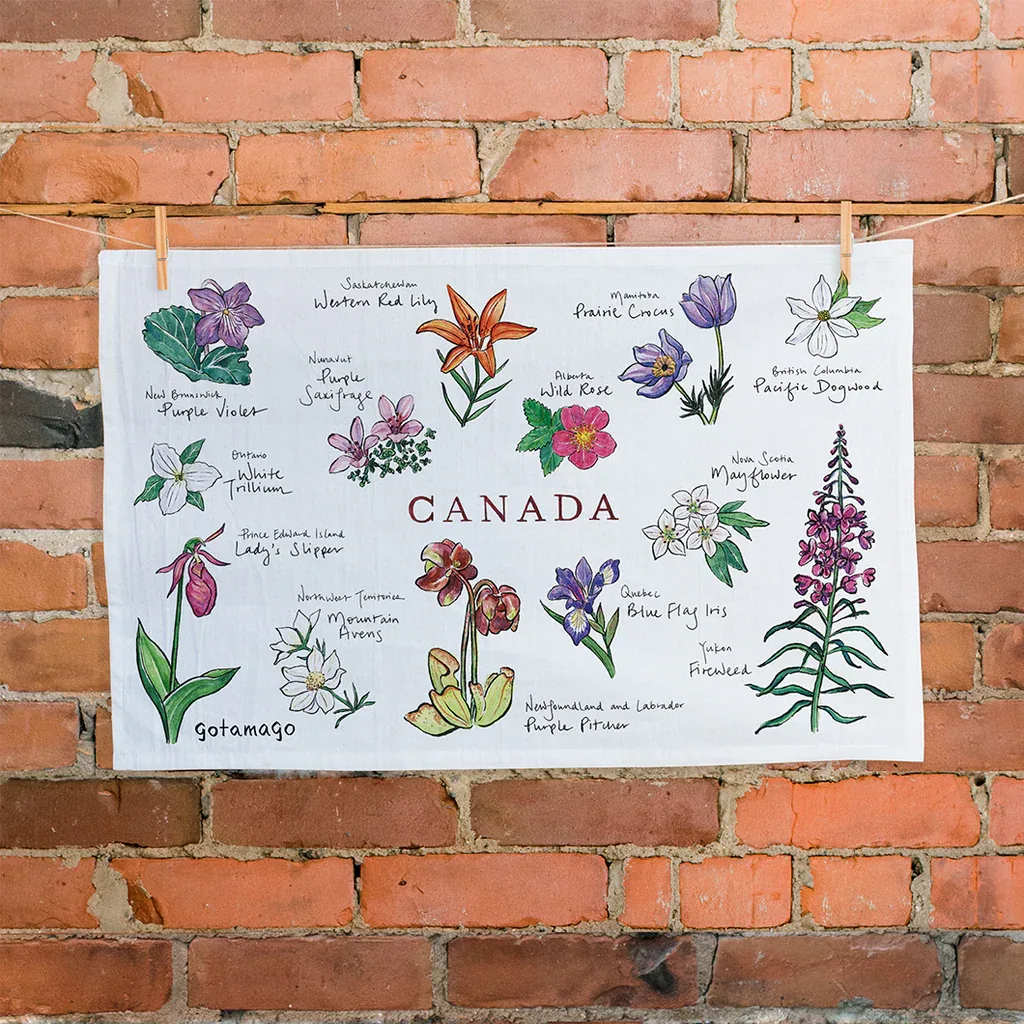 canadian floral emblems- gotamago tea towel coffee by outpost coffee roasters ltd
