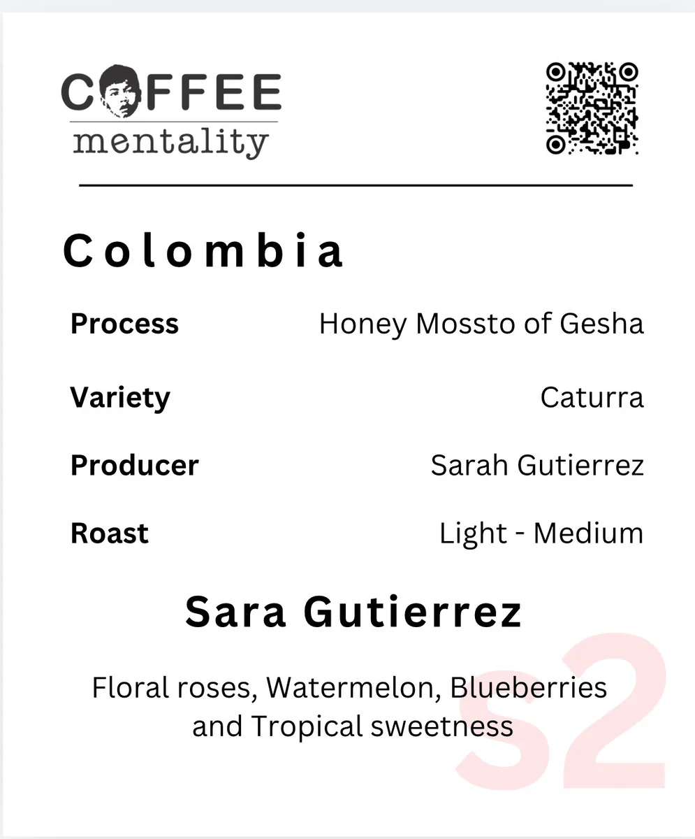 colombia – sara gutierrez honey mossto of gesha coffee by coffee mentality roastery - woolloongabba