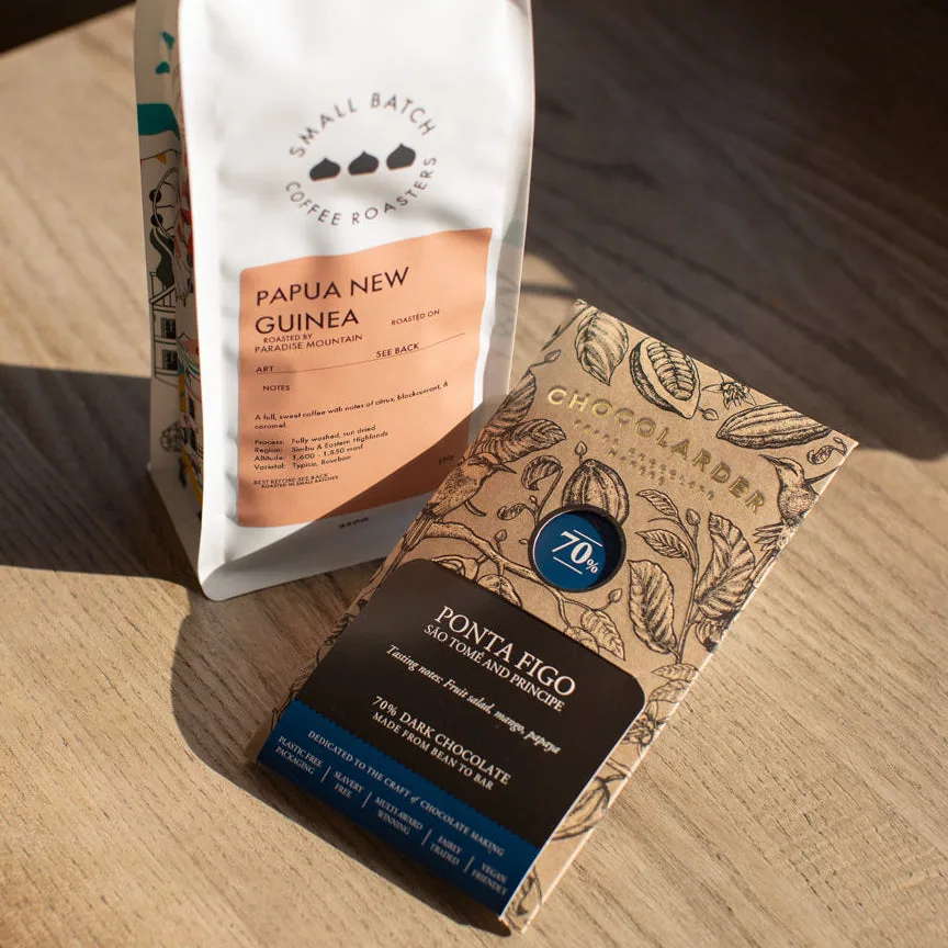 paradise mountain and ponta figo chocolate pairing coffee by small batch coffee roasters - roastery & cafe