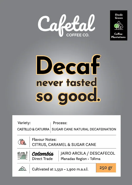 decaf cordillera specialty coffee beans - colombia coffee by cafetal coffee co.