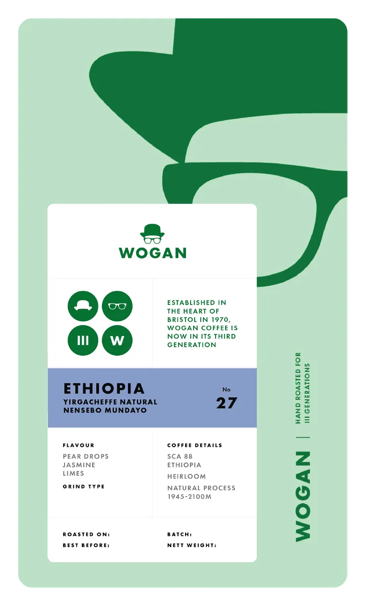 ethiopia, yirgacheffe natural, nensebo mundayo coffee by wogan coffee roastery shop & brew bar