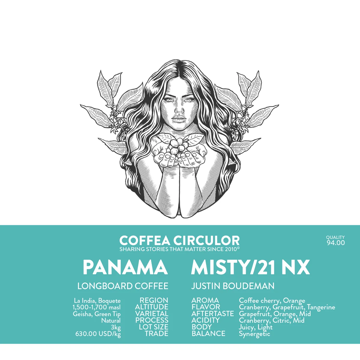 panama longboard geisha misty mountain /21 natural nx - panama coffee by coffea circulor