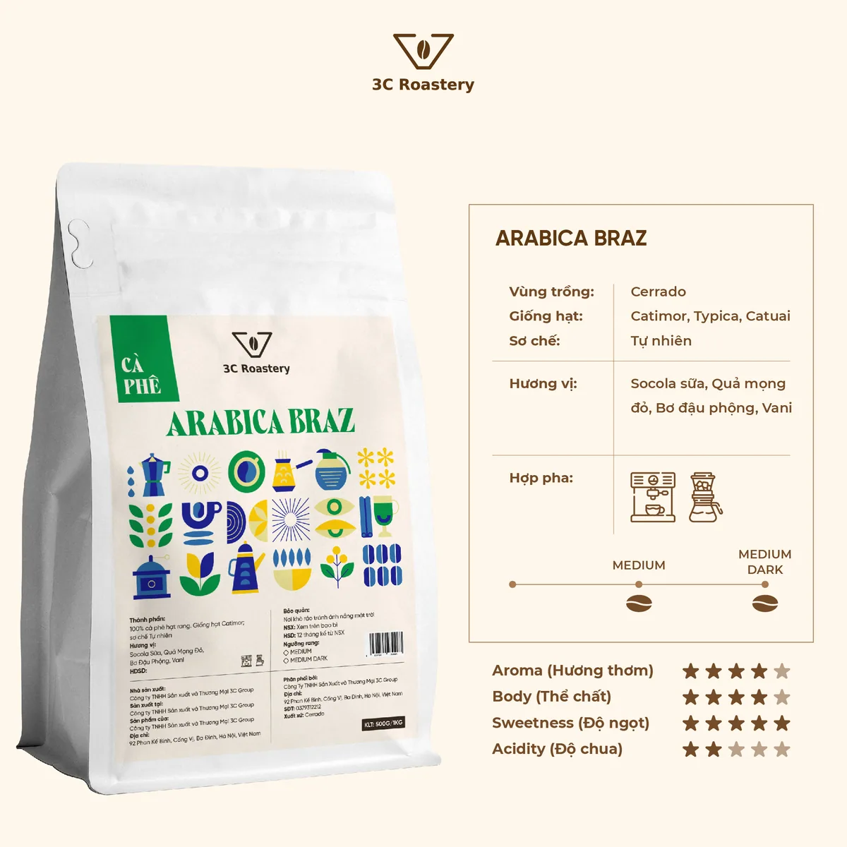 cà phê arabica brazil cerrado – sơ chế natural - brazil coffee by 3c roastery
