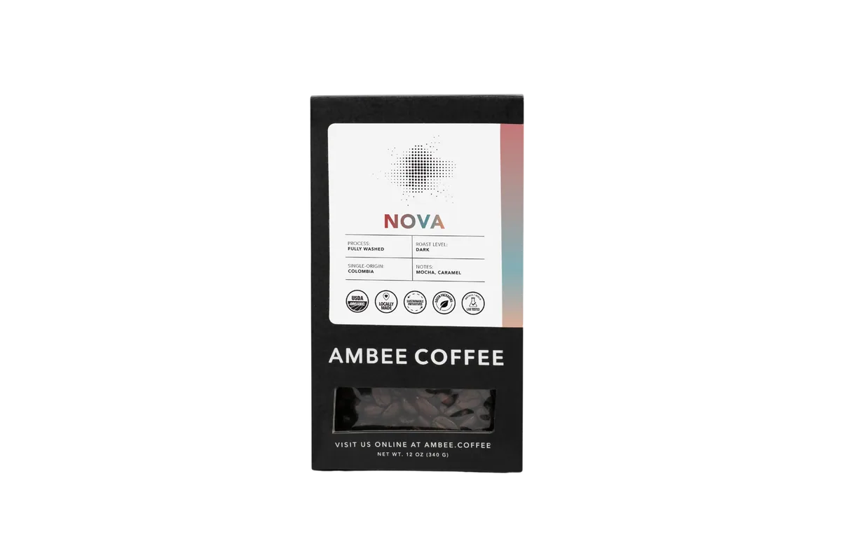 nova – 12oz organic whole bean coffee box coffee by ambee coffee co.