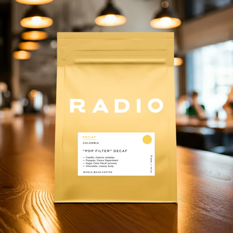 colombia: pop filter decaf coffee by radio roasters coffee