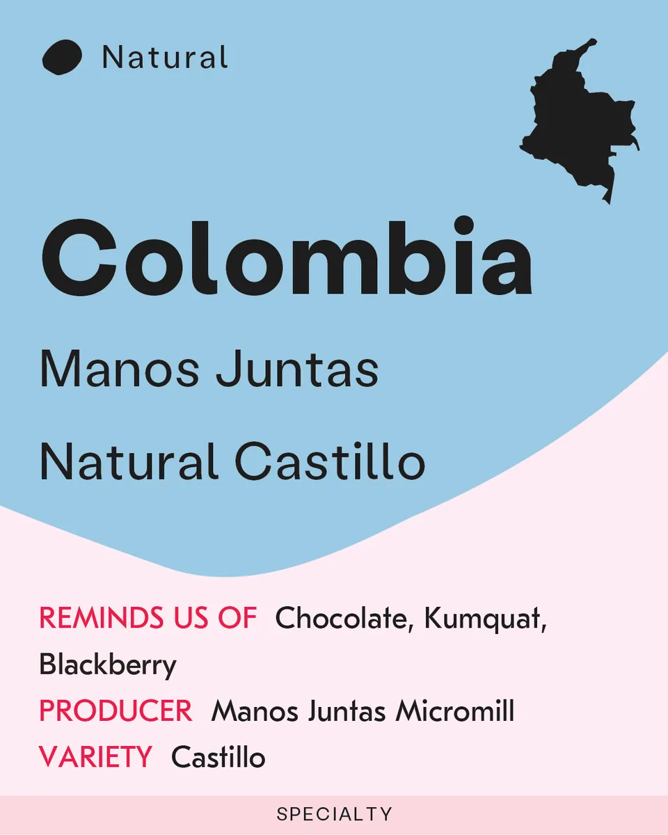 colombia, manos juntas natural coffee by sk coffee: coffee bar & roastery
