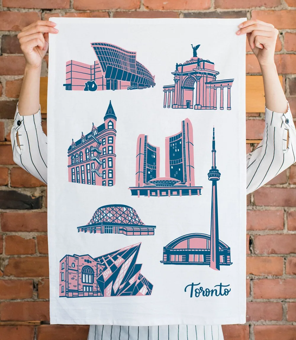 toronto landmarks tea towel--gotamago coffee by outpost coffee roasters ltd