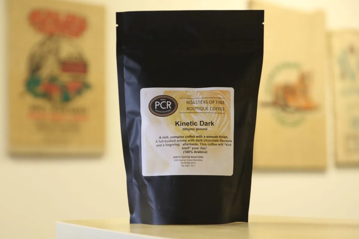 kinetic dark 200g ground espresso coffee by perth coffee roasters