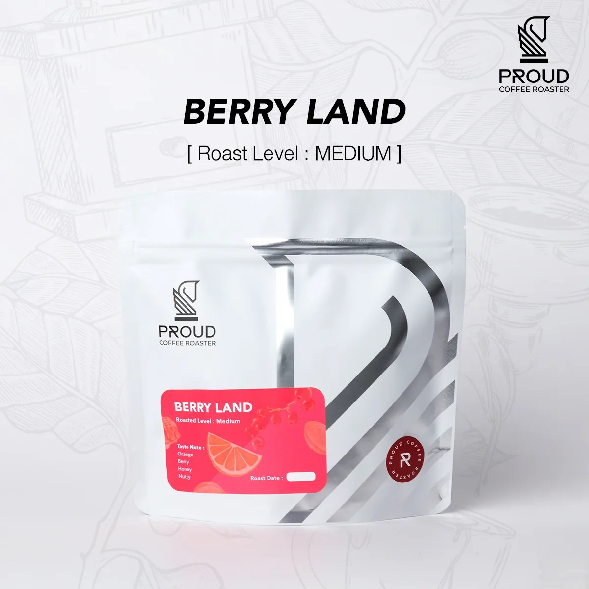 เมล็ดกาแฟคั่วกลาง berry land (200 g) - ethiopia + brazil coffee by proud coffee roaster