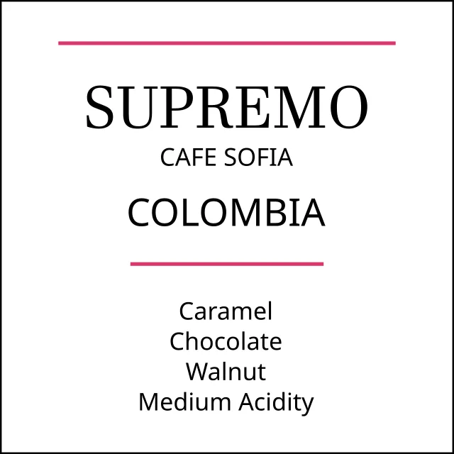 colombia supremo cafe sofia medium roast coffee by pebble and pine coffee