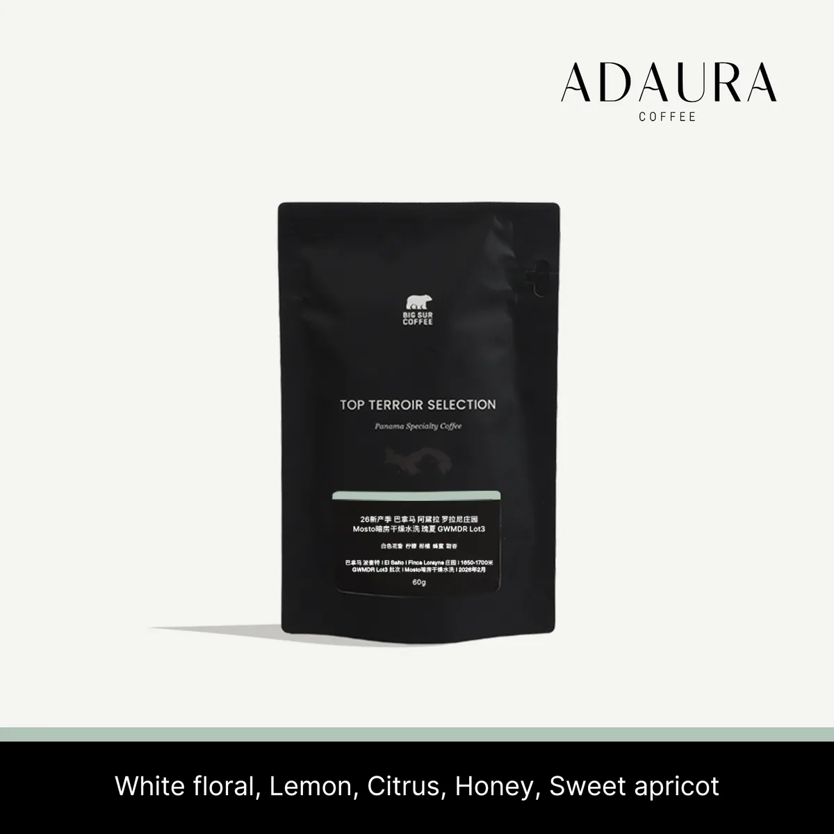 26 new season - panama adaura coffee finca lorayne geisha washed mosto dry room gwmdr lot3 60g - panama coffee by big sur coffee
