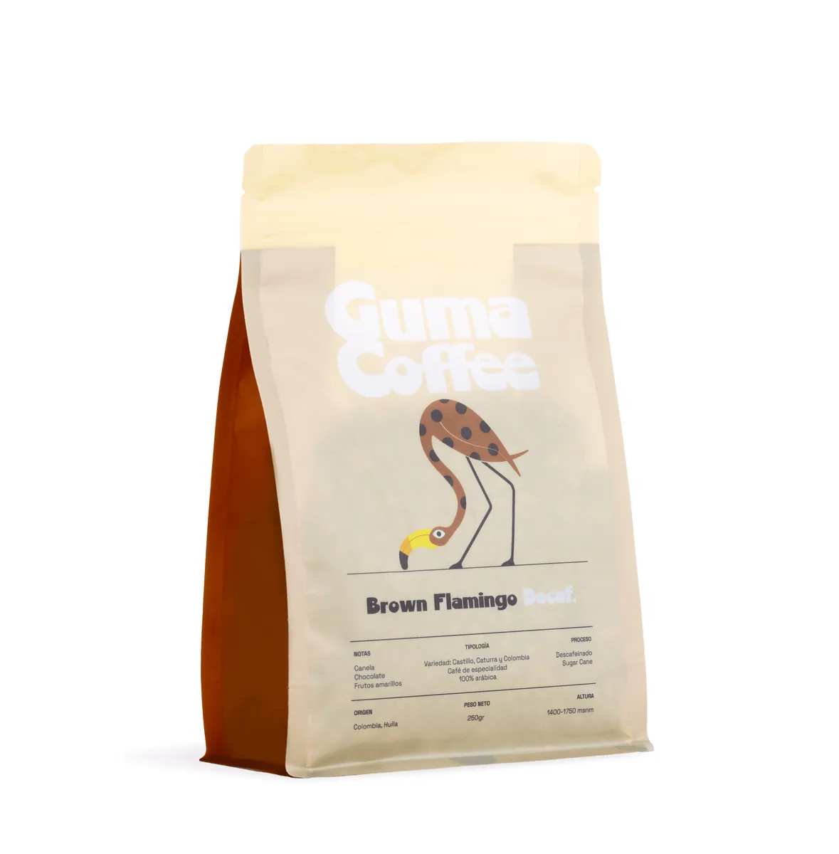 brown flamingo, colombia descafeinado - colombia coffee by bee love