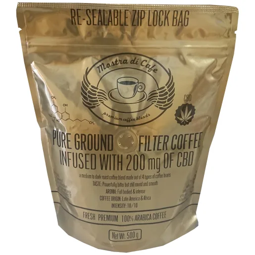 cbd infused ground – 500g - ethiopia + uganda + guatemala coffee by mostra di cafe - coffee roastery