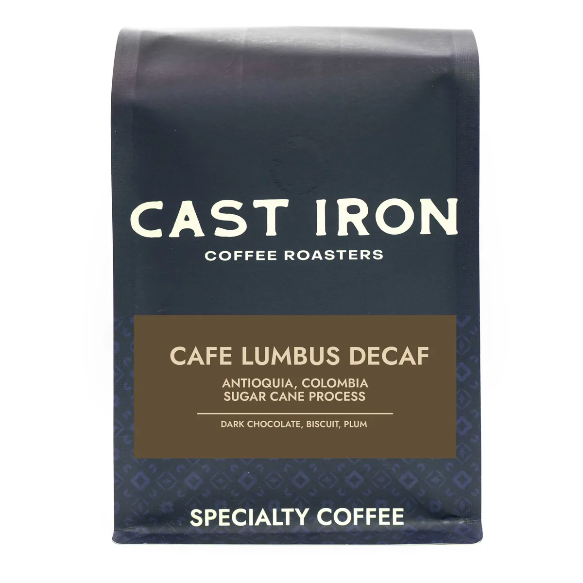 cafe lumbus decaf, colombia coffee by cast iron coffee roasters