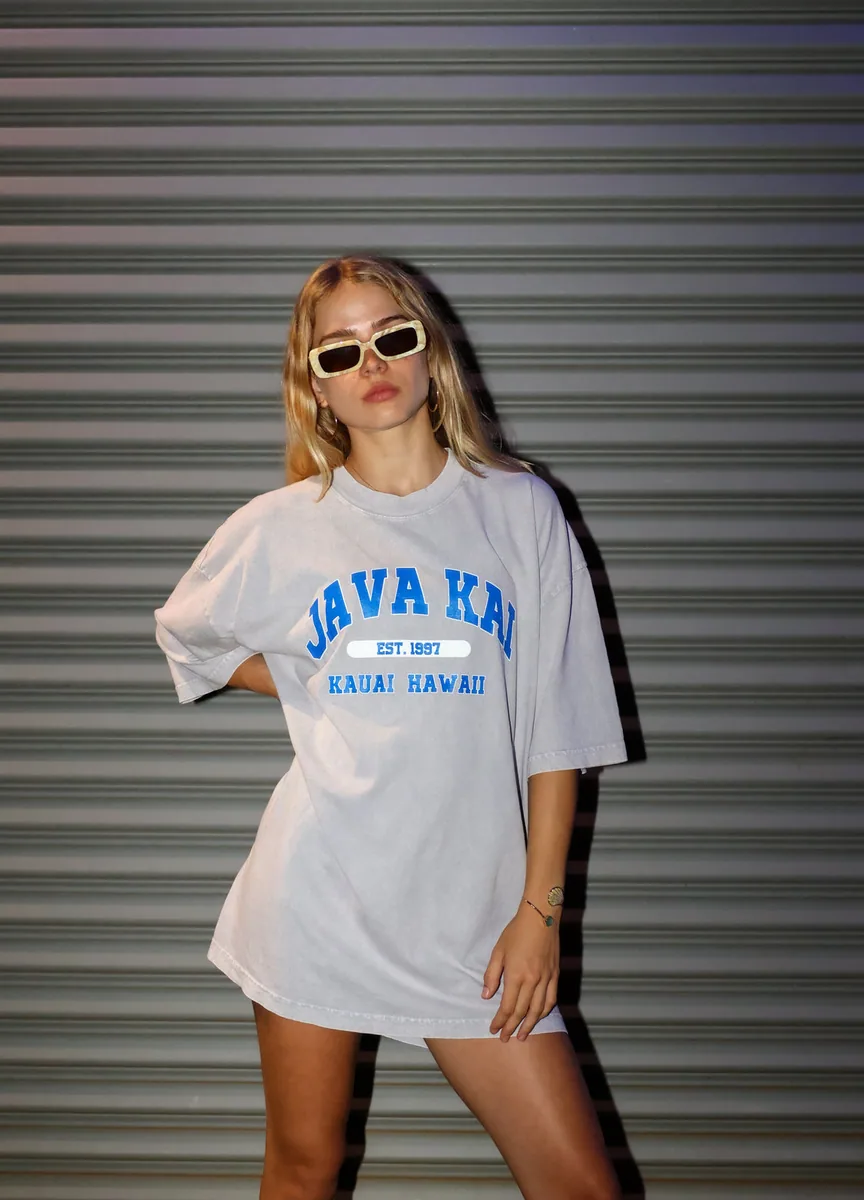 jk college tee // ice grey coffee by java kai