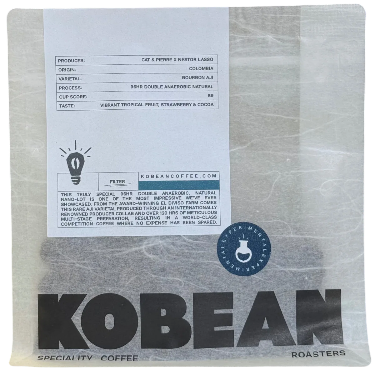 nestor lasso x cat & pierre (96hr double anaerobic natural, aji) sca:89 coffee by kobean coffee roasters