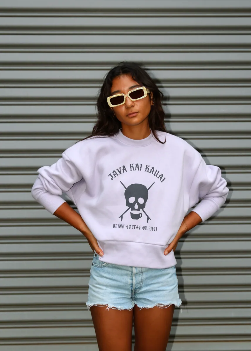 java kai surf skull heavyweight crop fleece coffee by java kai